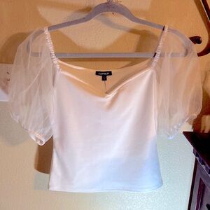 Express white top with sheer sleeves, Size XS